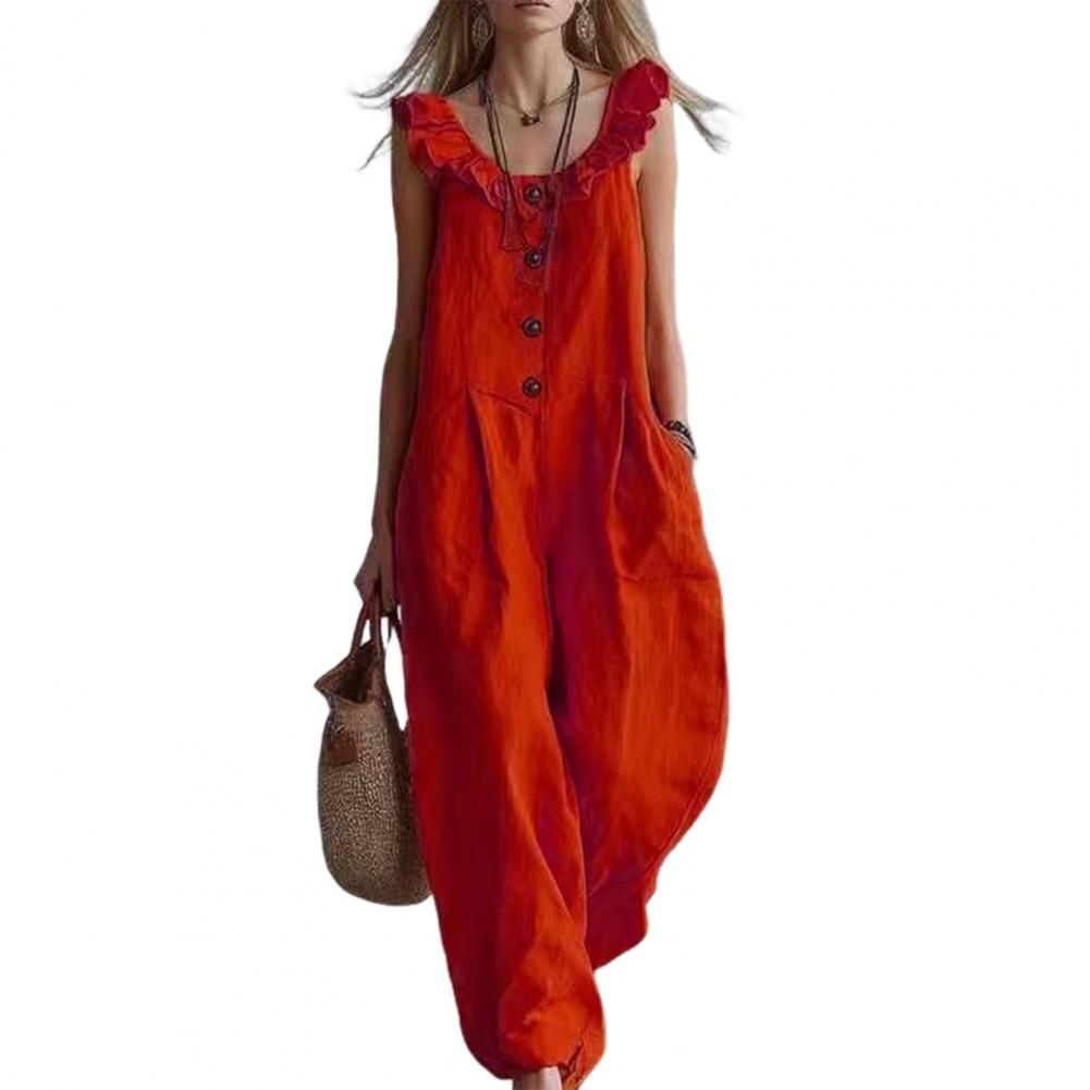 Jumpsuit Linen Relaxed - Relaxed Fit Romper Women Women’s Ruffle