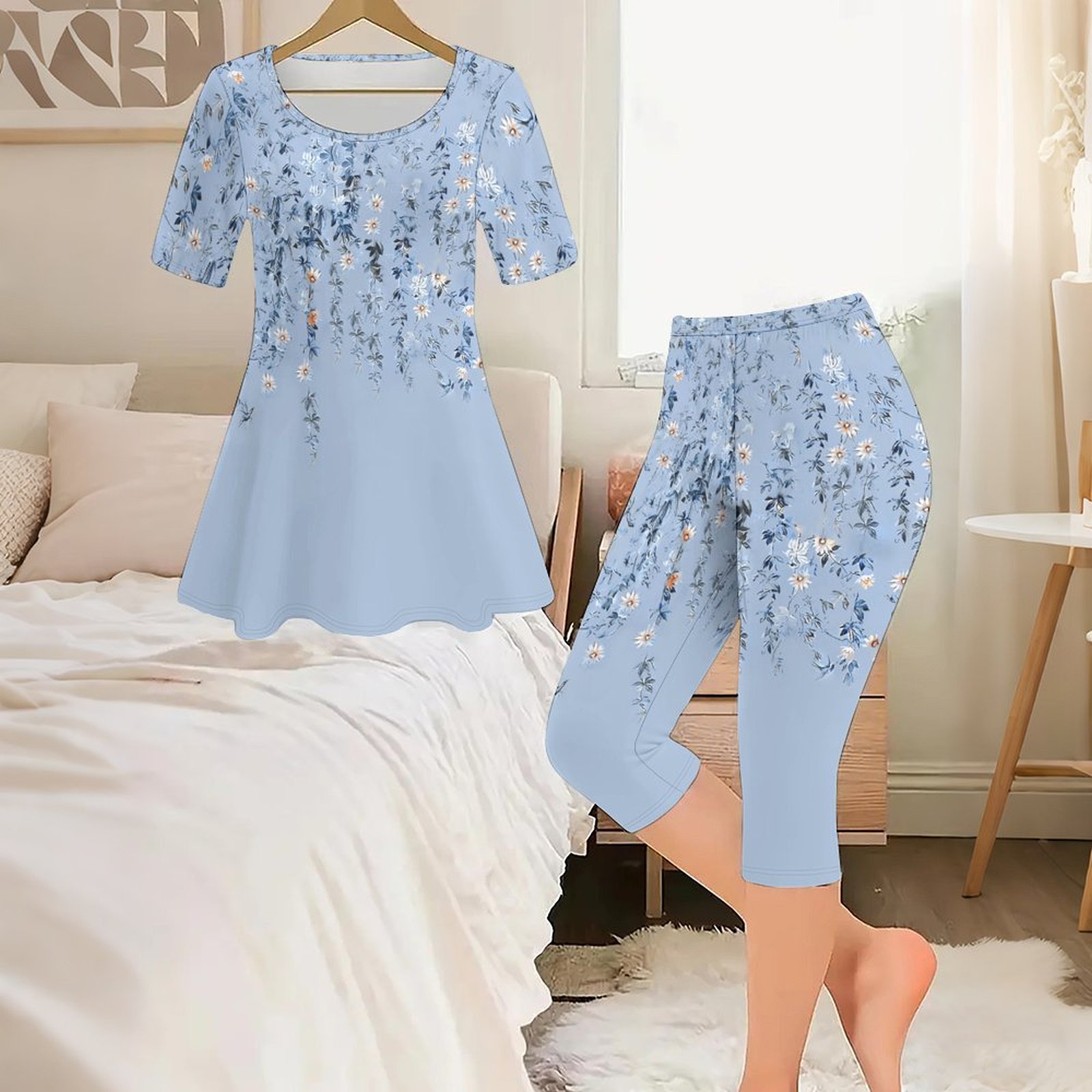 Romper Floral Print - 2pcs Vintage Print Two Piece Set