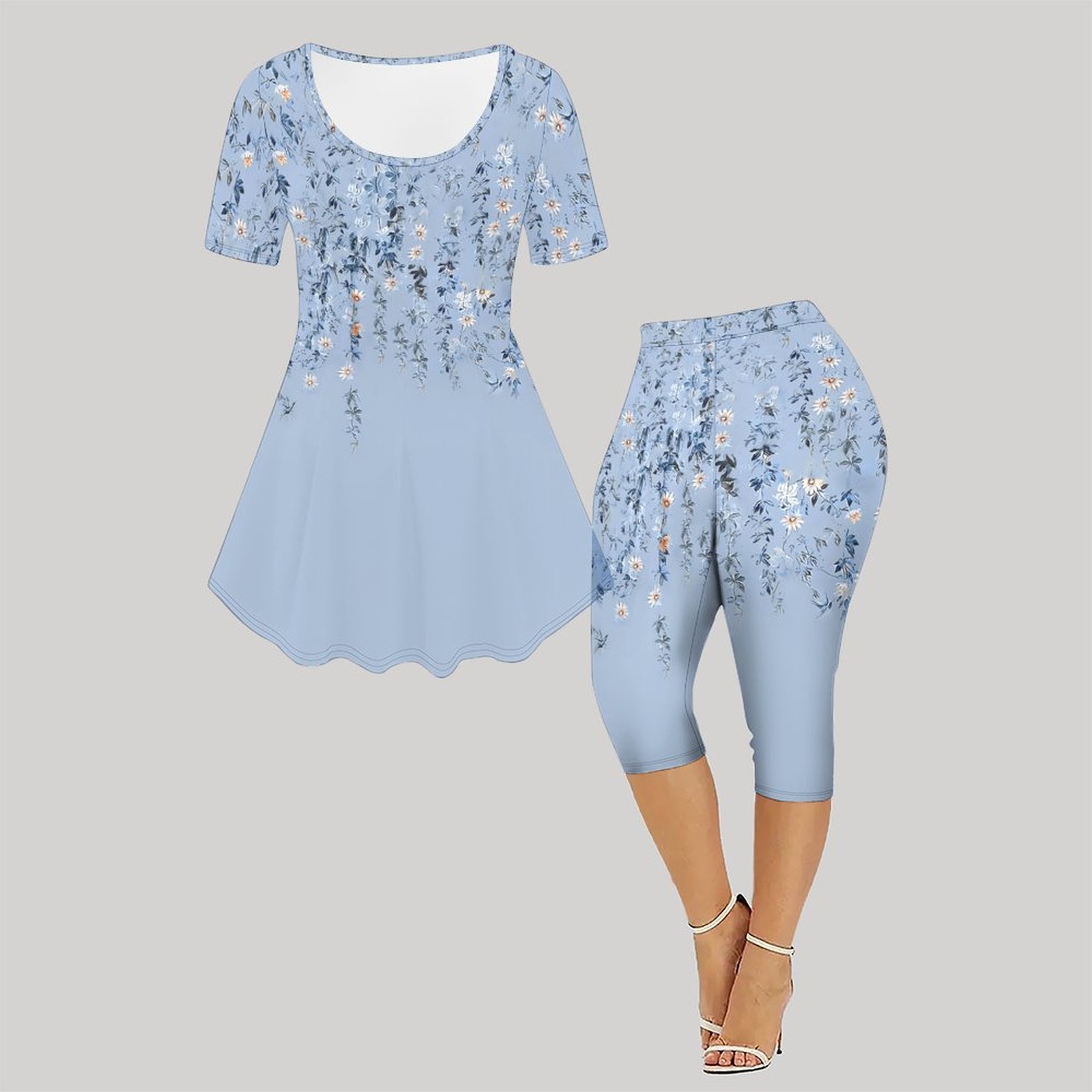 2pcs Vintage Print Two Piece S - Romper Floral Print ulasan dan harga