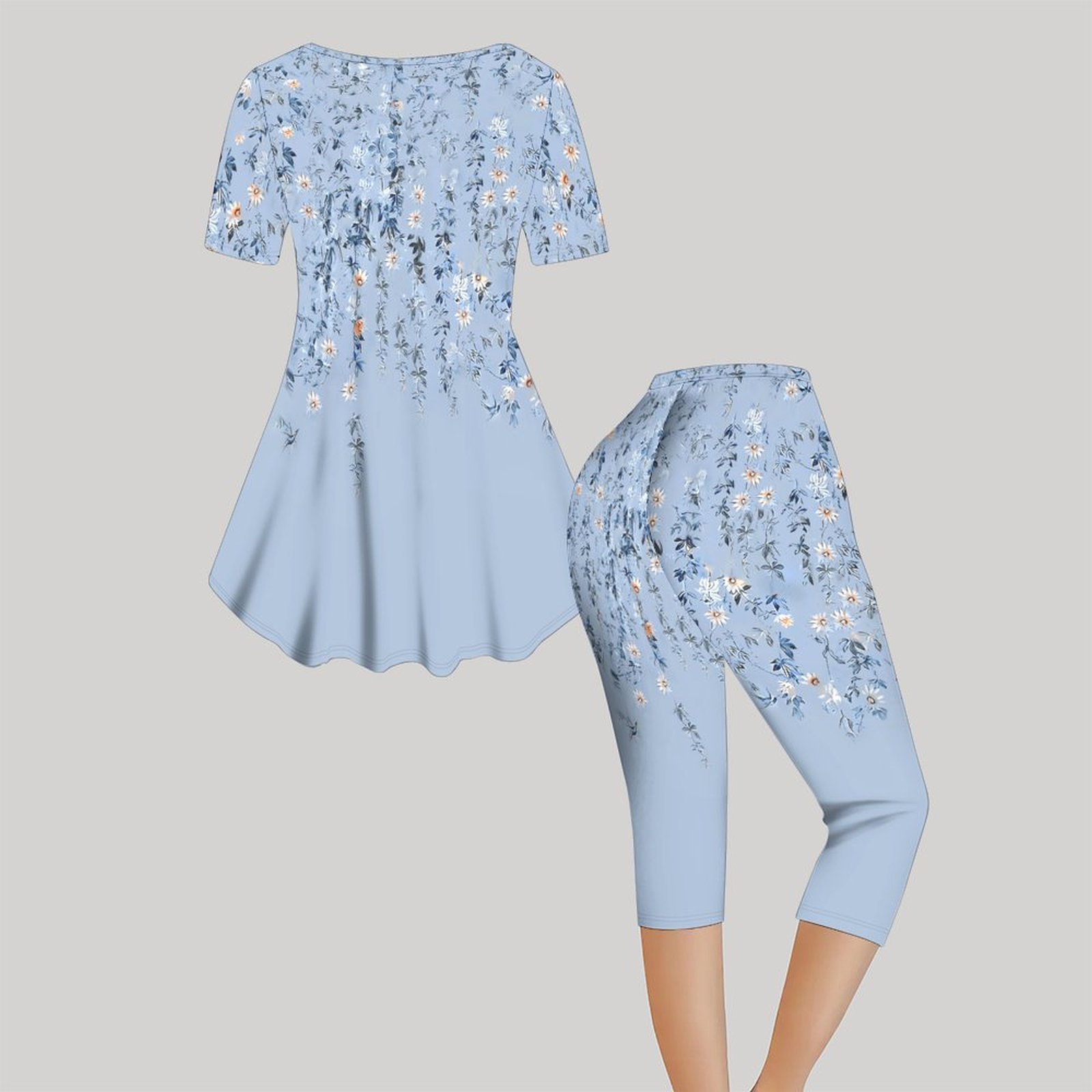 2pcs Vintage Print Two Piece S - Romper Floral Print ulasan dan harga