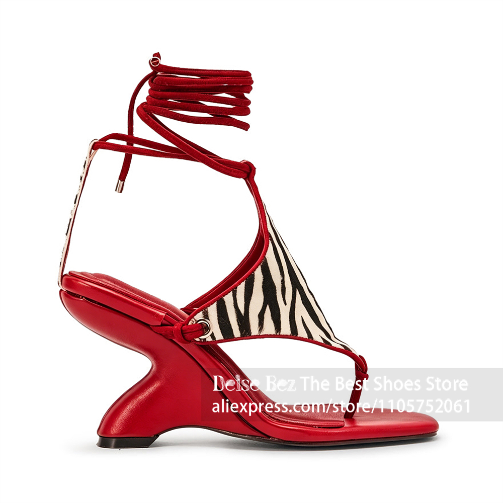 Zebra Print Lace up Sculptural - Sandal Strappy Heeled ulasan dan harga