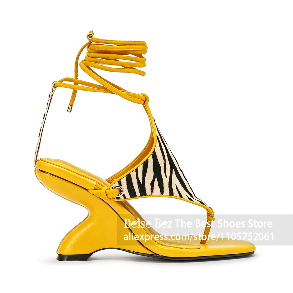 Zebra Print Lace up Sculptural - Sandal Strappy Heeled ulasan dan harga