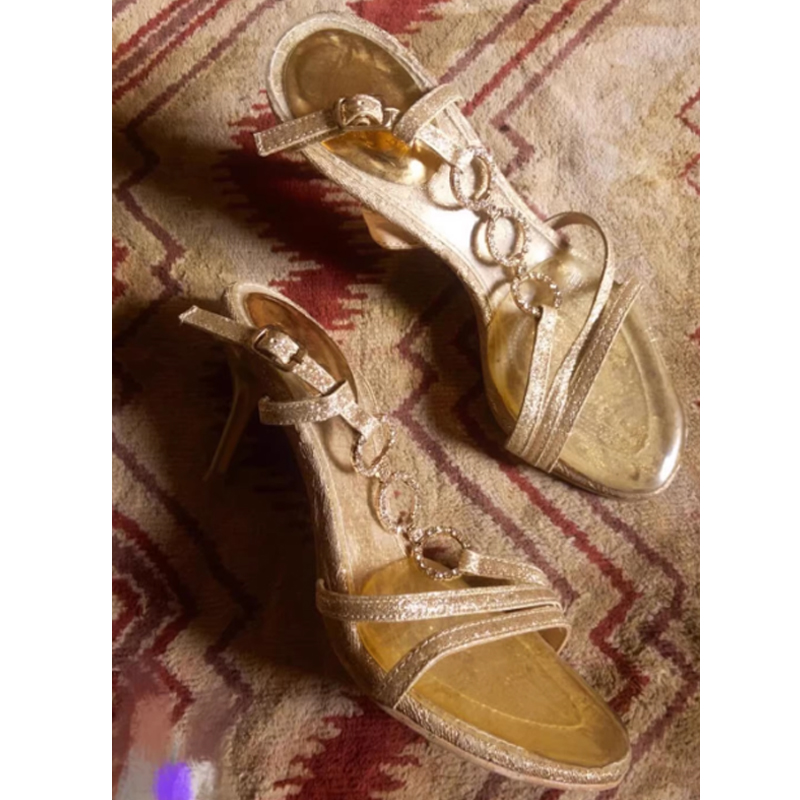 Gold Strappy Rhinestone Slingb - Sandal Strappy Heeled ulasan dan harga