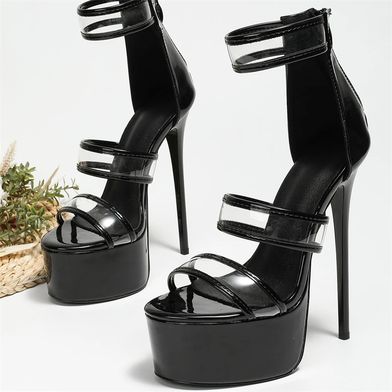 Women's Black Patent Clear Str - Sandal Strappy Heeled ulasan dan harga